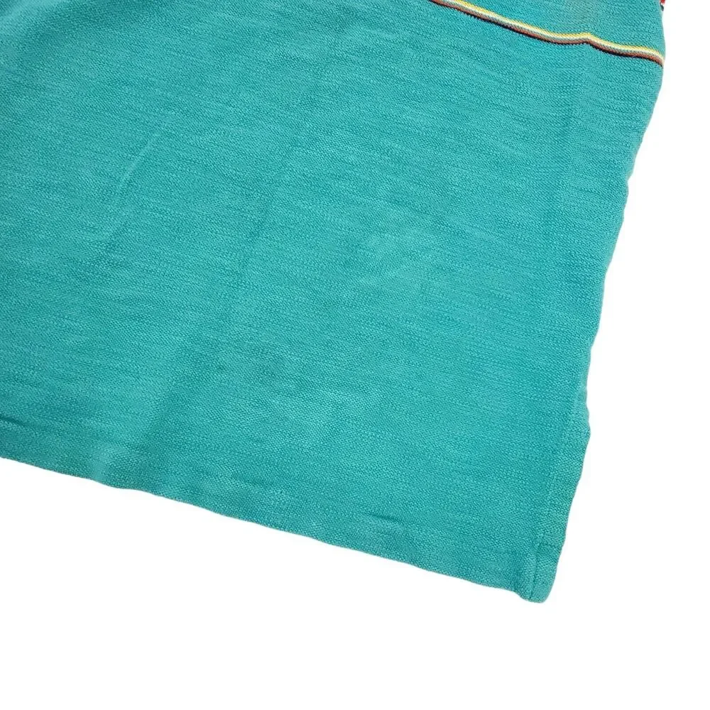 Ralph Lauren POLO Shirt Mens Medium Teal Multicolor Striped Casual Preppy Travel